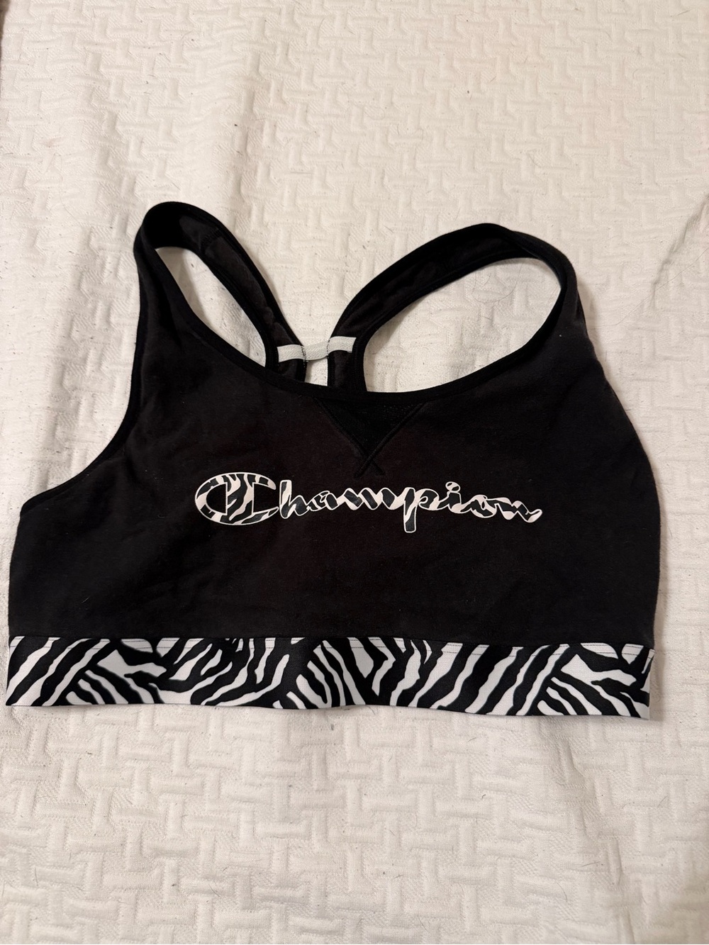 Champion Black Sports Bra with Zebra Accent